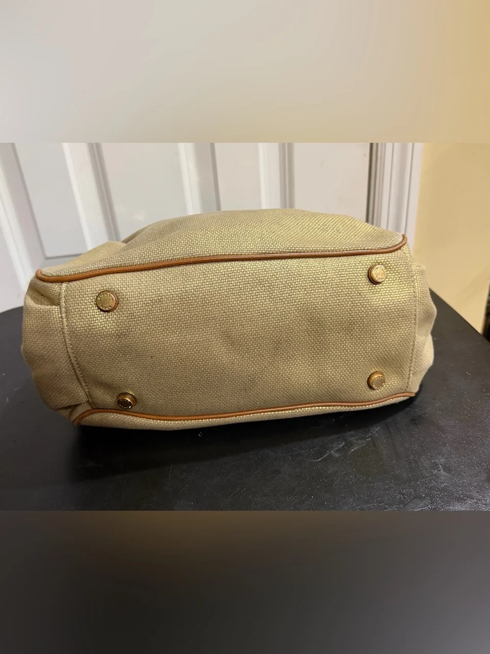 Michael Michael Kors gold Canvas & tsn Leather Drawstring Shoulder Bag